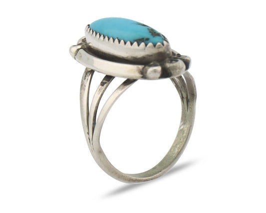 Navajo Ring .925 Silver Sleeping Beauty Turquoise Signed SkyStone Creations C80s