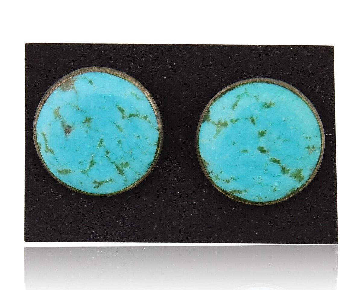 Navajo Shield Natural Turquoise Earrings 925 Silver Native American Artist C.80s