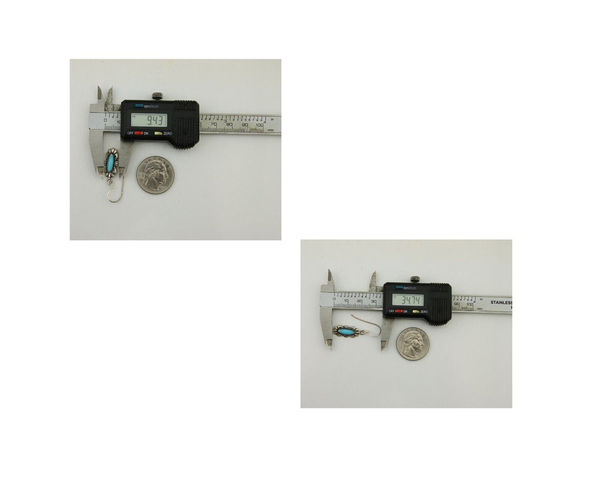 Navajo Dangle Earrings 925 Silver Blue Turquoise Artist Signed Square C.80's