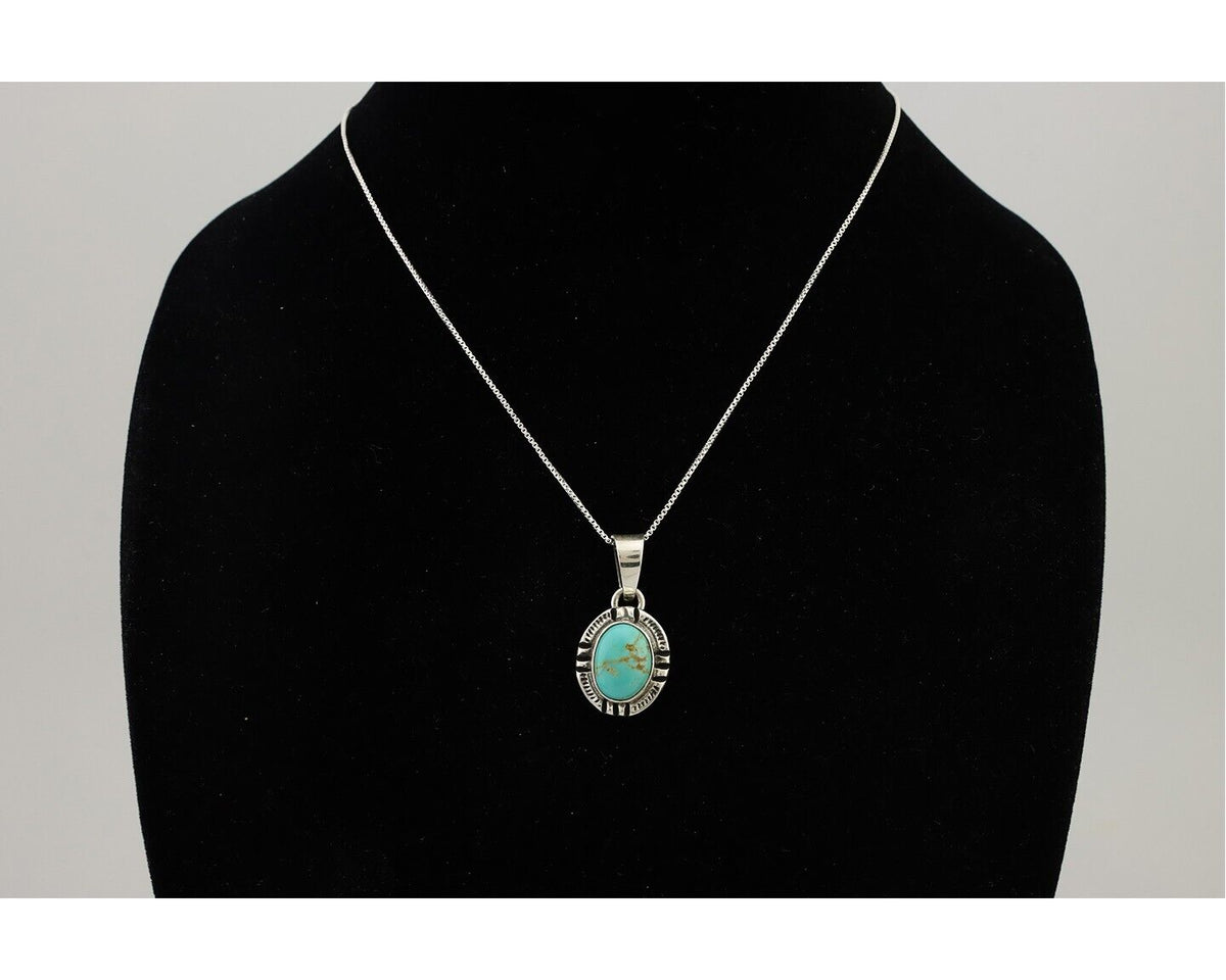 Navajo Necklace 925 Silver Kingman Turquoise Artist Signed Gecko C.90s