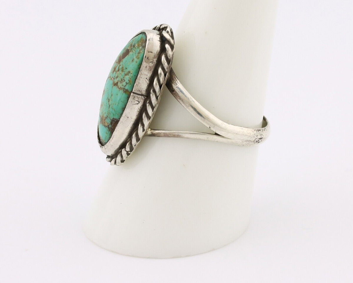 Navajo Ring 925 Silver Natural Turquoise Artist Signed Rabbit Stick C.80's