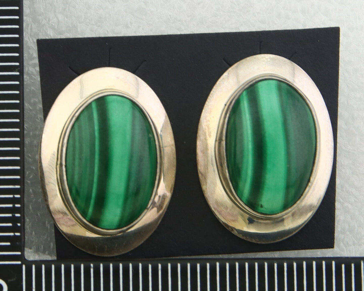 Navajo Earrings 925 Silver Natural Malachite Native American Artist C.80's