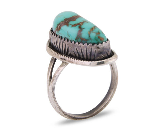Navajo Ring 925 Silver Bisbee Turquoise Signed R Werito C.80's