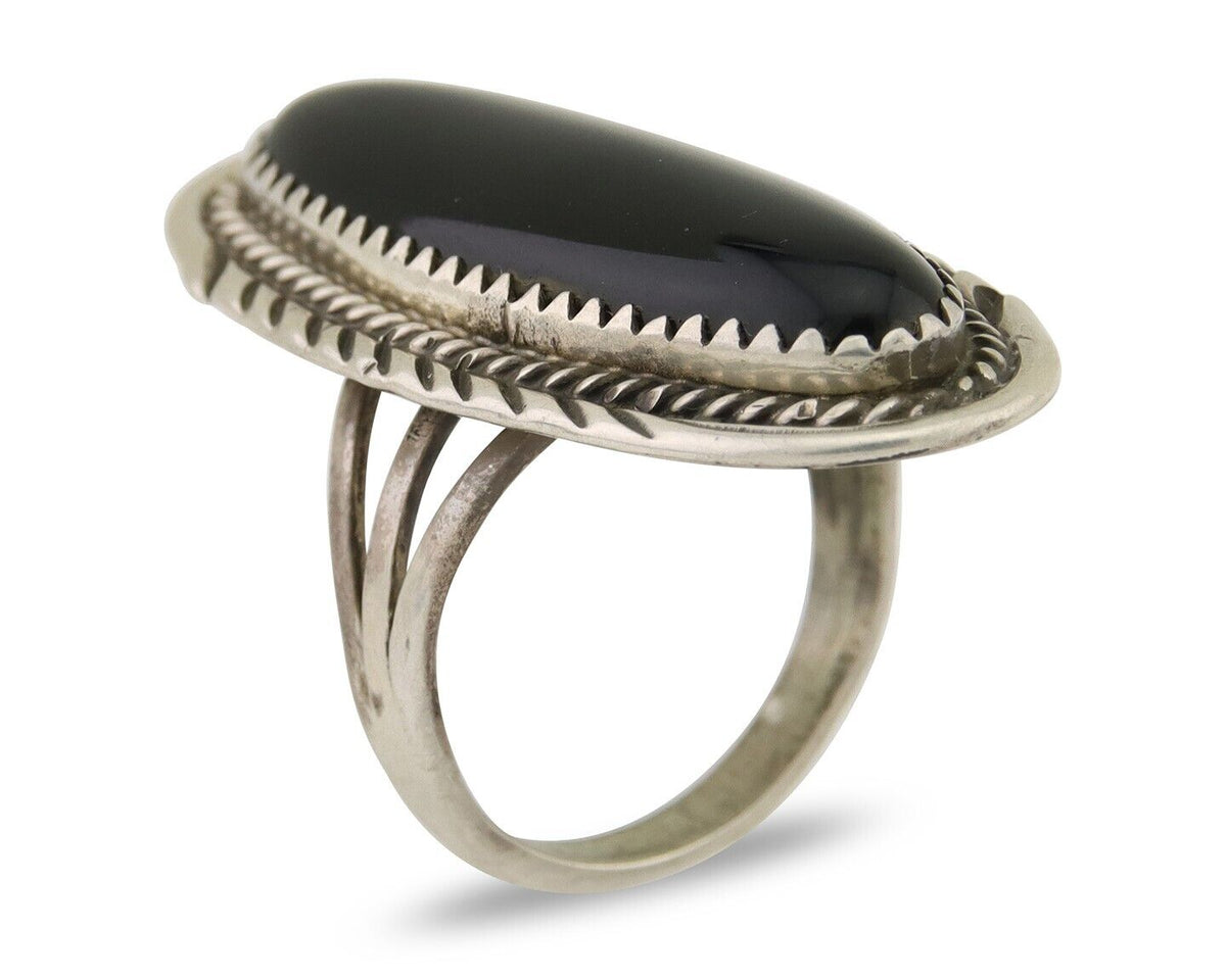 Navajo Ring 925 Silver Black Onyx Artist Signed William Denetdale C.80's