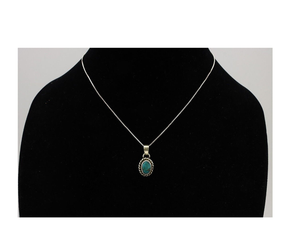 Navajo Necklace 925 Silver Natural Kingman Turquoise Native Artist C.2008