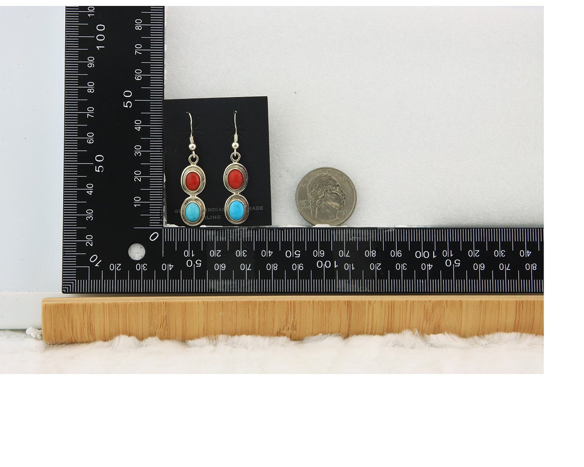Navajo Earrings Sterling Silver Gemstone Vintage Handmade Dangle