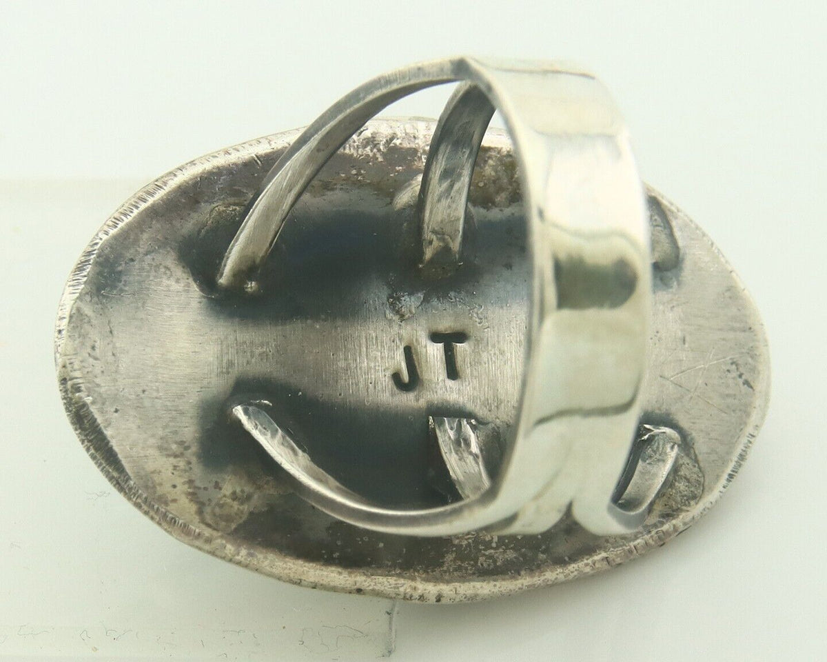 Navajo Ring 925 Sterling Turquoise Handmade Signed JT C.80's Size 7