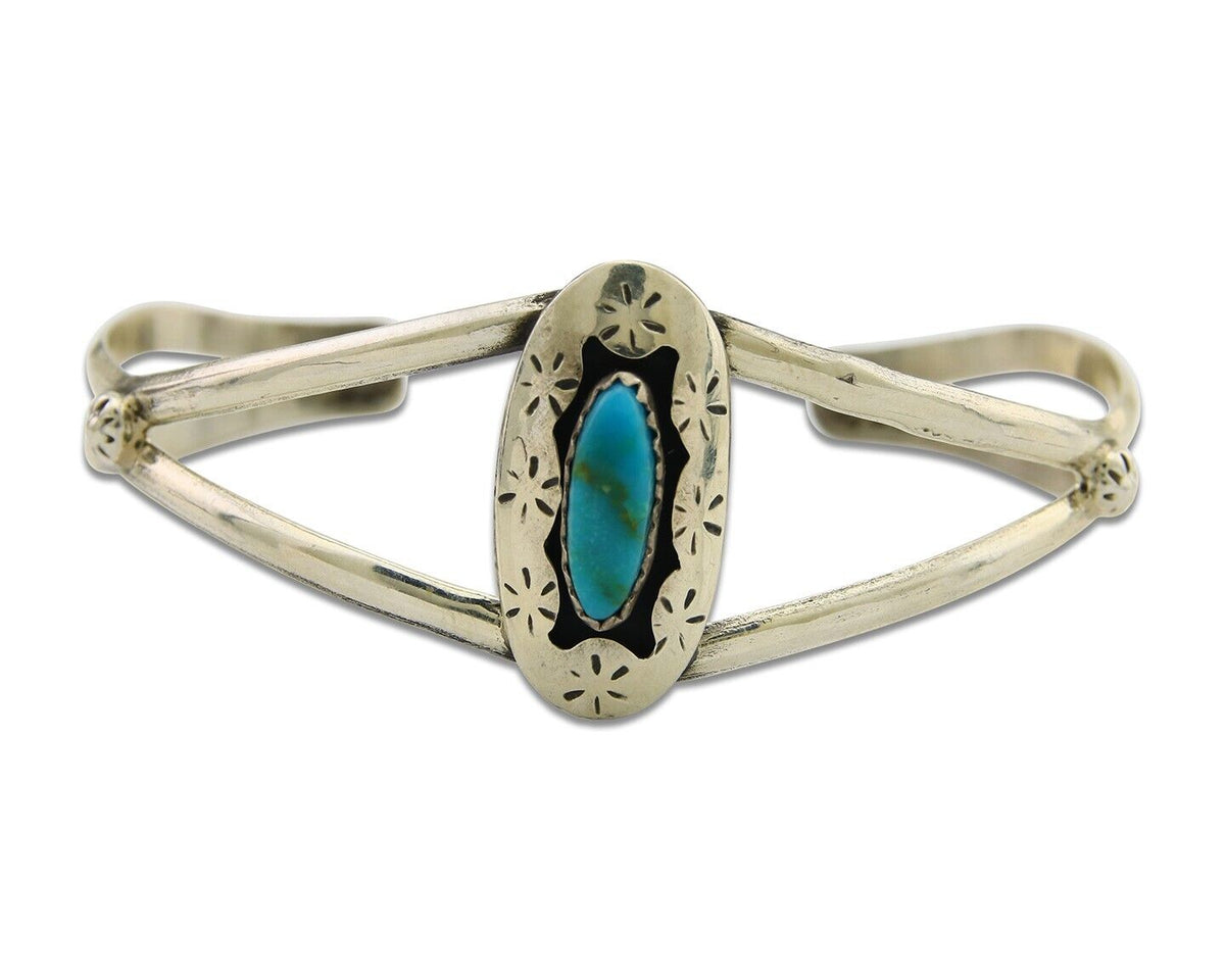 Navajo Cuff Bracelet 925 Silver Turquoise Cuff Artist Signed IJC C.80's
