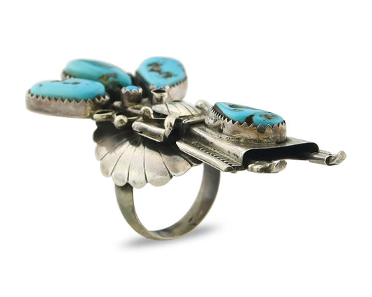 Vintage Navajo Ring 925 Sterling Silver Turquoise Handmade Signed OM Size 7.5