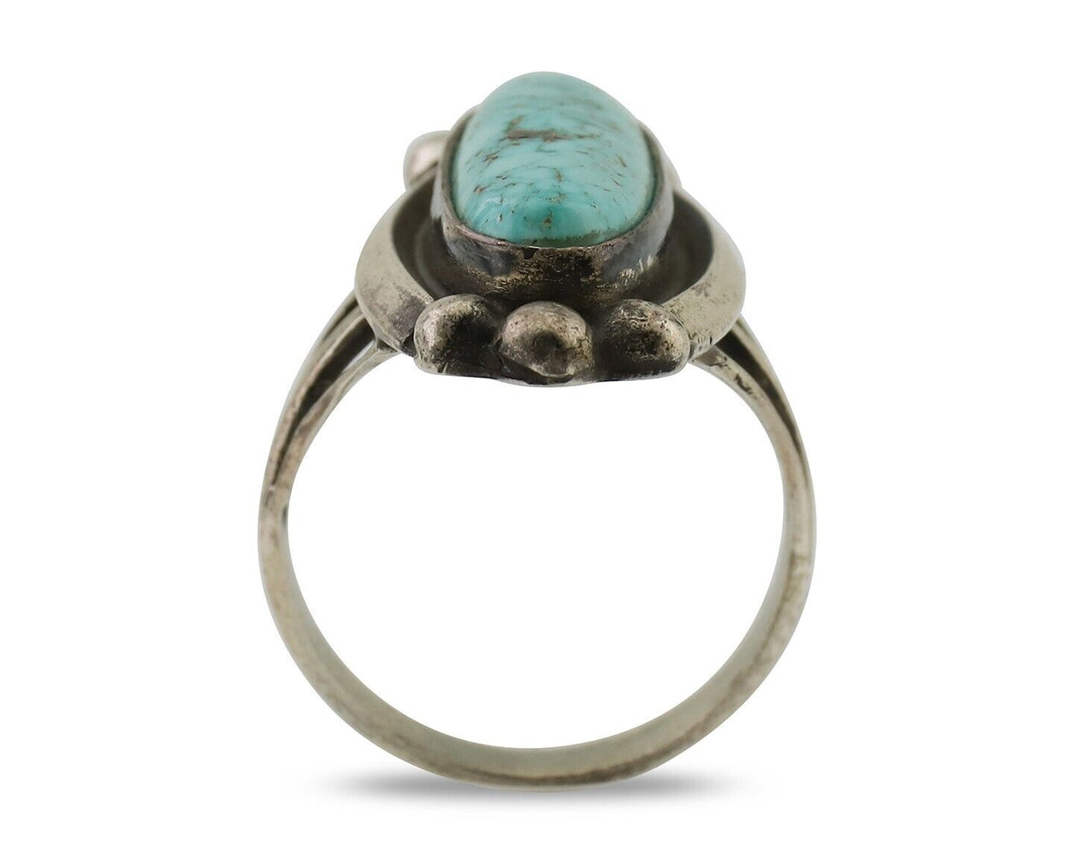 Navajo Turquoise Ring 925 Silver Native Artist Signed Sunrise Size 8.0 C.80's