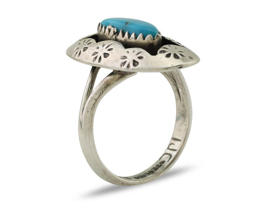 Navajo Ring 925 Silver Natural Blue Turquoise Signed IJC C.80's