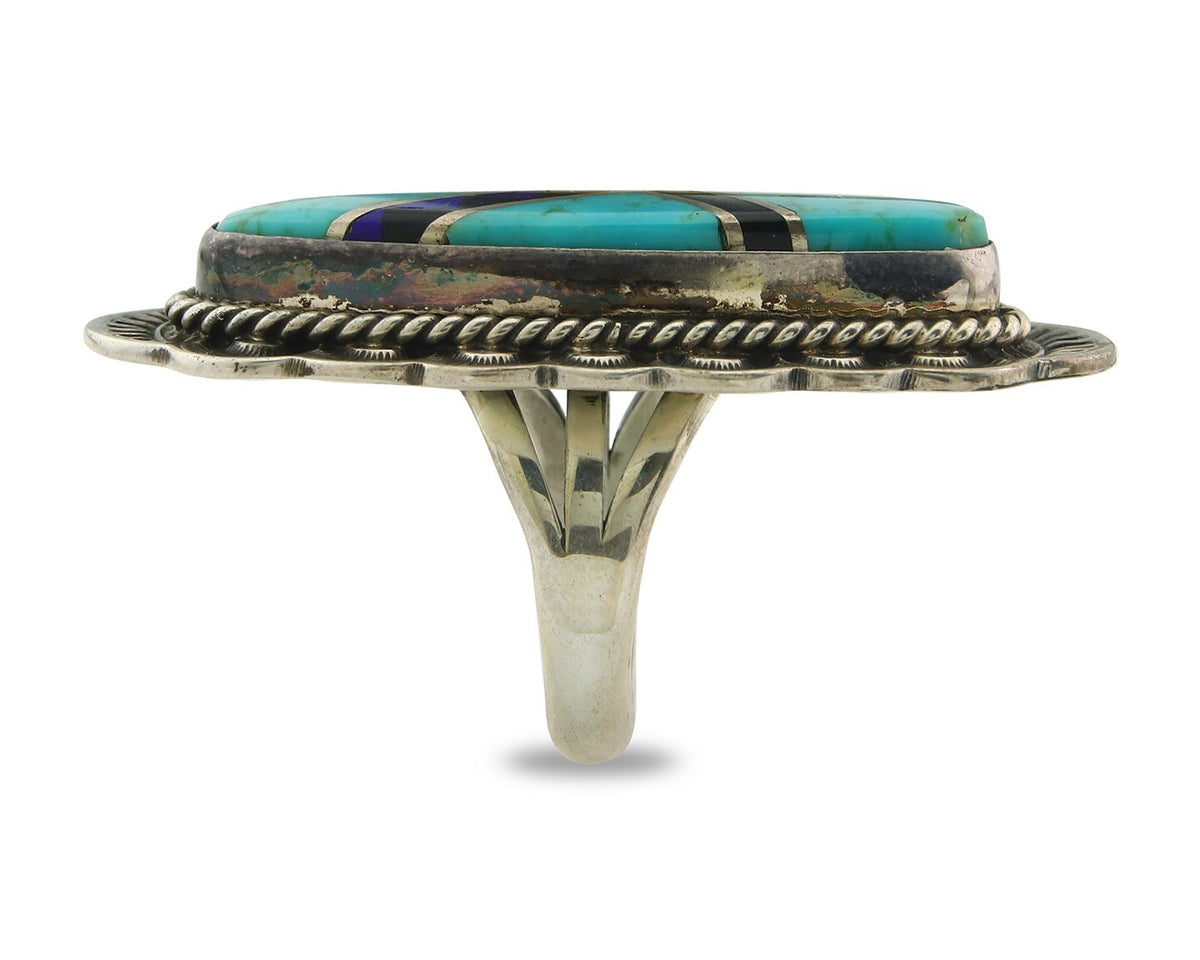 Vintage Navajo Ring 925 Sterling Silver Turquoise Signed M Begay Size 7.75