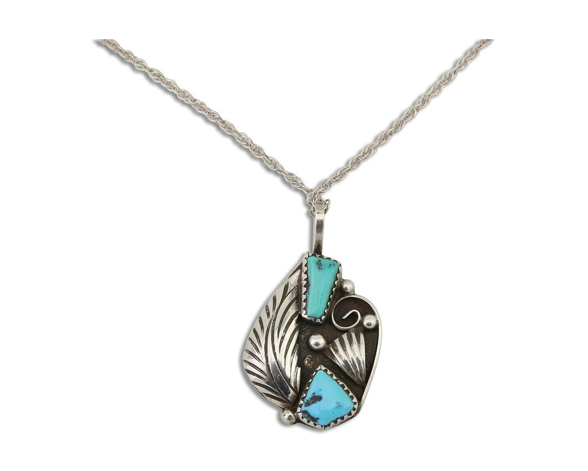 Navajo Turquoise Handmade Necklace 925 Silver Artist Signed Artist PM C.80's