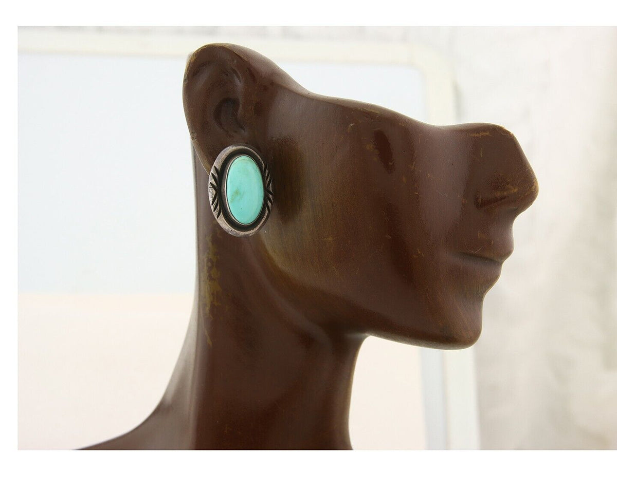 Navajo Dangle Earrings 925 Silver Natural Turquoise Native American Artist C.80s
