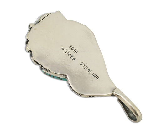 Navajo Pendant 925 Silver Natural Bisbee Turquoise Signed Tom Willeto C.80's