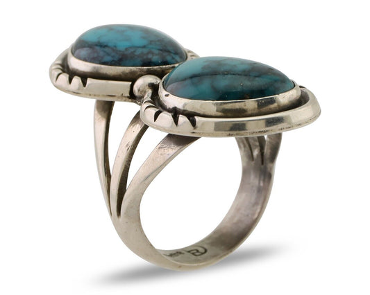 Navajo Handmade Ring 925 Silver Natural Tuquoise Artist Signed RD C.80's