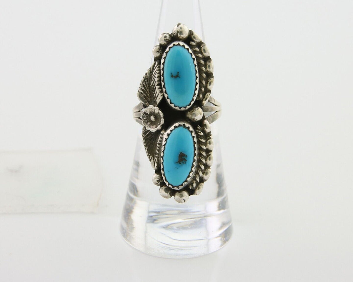 Navajo Ring 925 Silver Natural Blue Turquoise Native Artist Signed SC C.80's