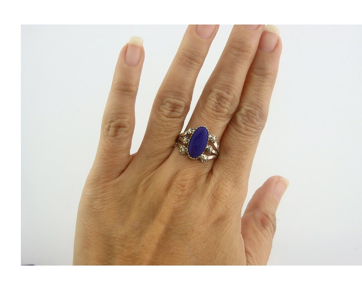 Navajo Ring 925 Sterling Natural Lapis Handmade Native Artist C.80's