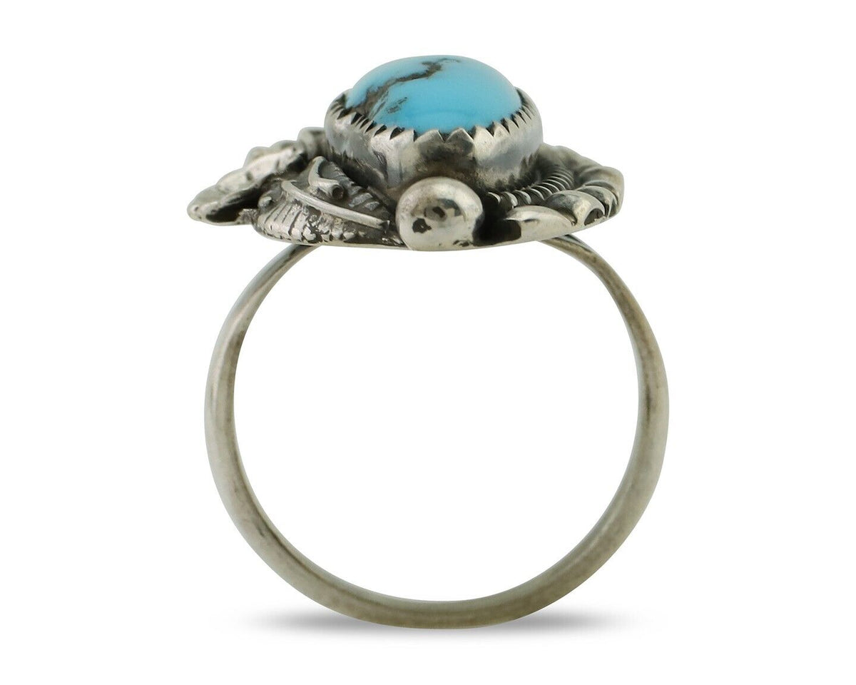 Navajo Ring 925 Silver Sleeping Beauty Turquoise Artist Signed SC C.80's