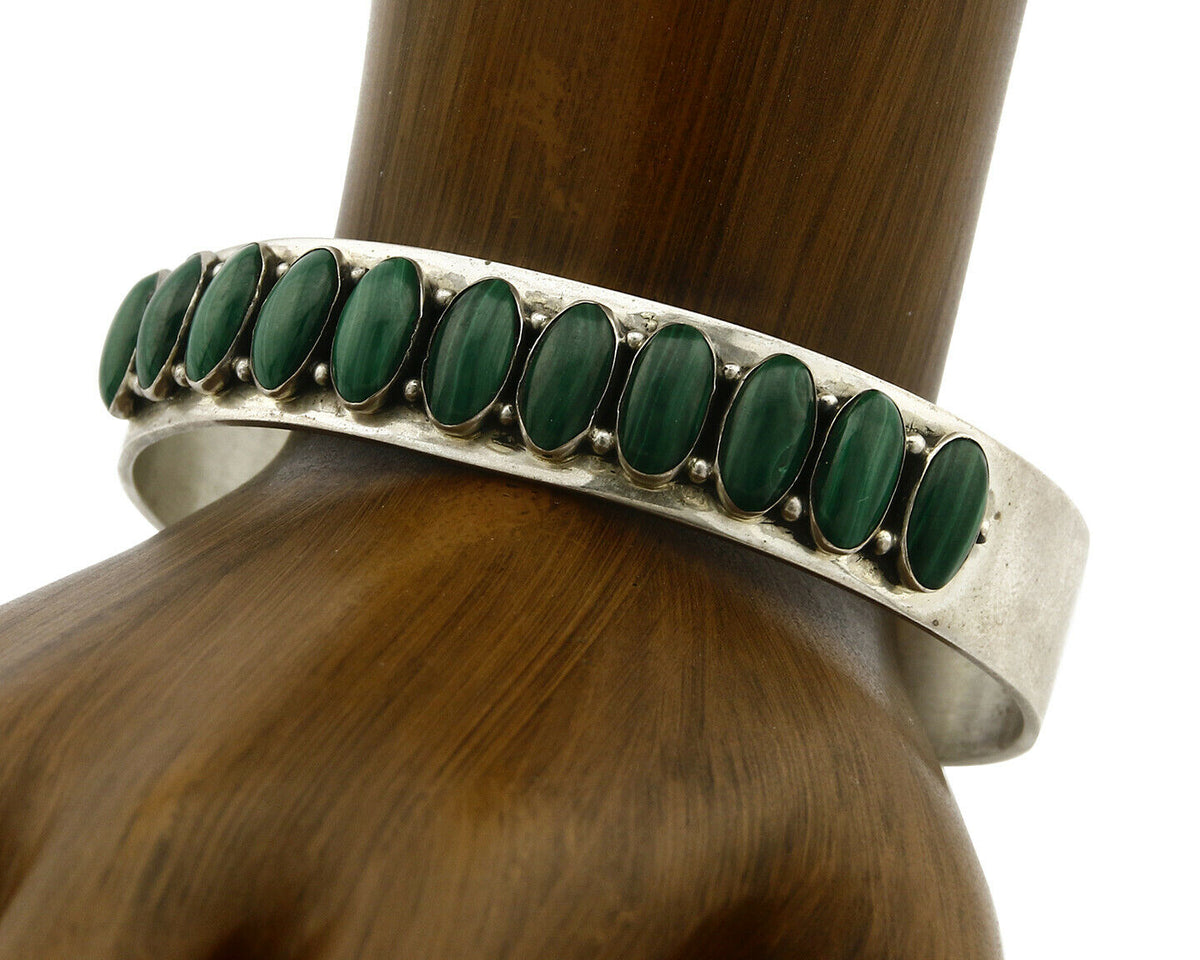 Navajo Bracelet .925 Silver Natural Malachite Artist J.W. Toadlena C.80's