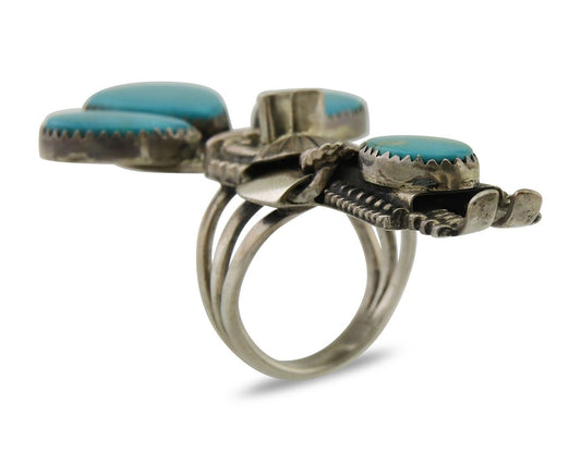 Navajo Kachina Ring 925 Silver Blue Gem Turquoise Signed Broken Arrow C.80's
