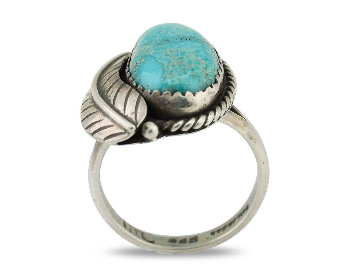Navajo Handmade Ring 925 Silver Natural Turquoise Artist Signed IJC C.80's