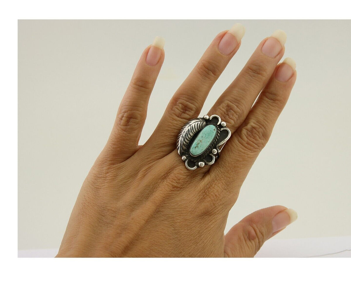 Navajo Handmade Ring 925 Silver Mine 8 Turquoise Native Artist C.80's