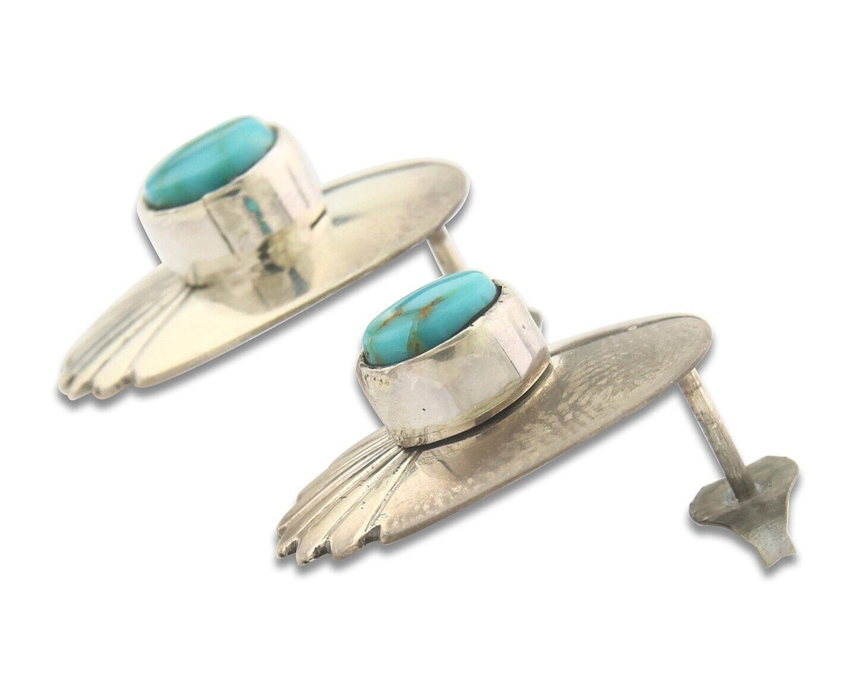 Navajo Earrings 925 Silver Handmade Natural Turquoise Signed Wilson Padila C80s