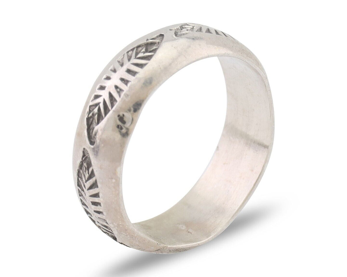 Navajo Hand Stamped Band 925 Silver 6.0 mm Signed Larry Chavez Size 6.5 C.80's