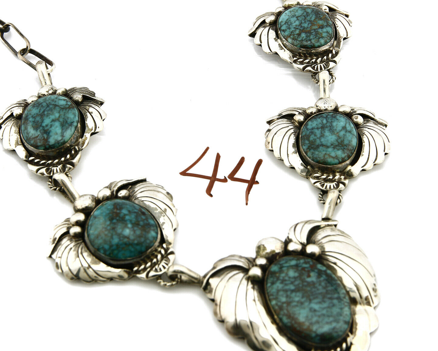 Navajo Squash Necklace .925 Silver Turquoise Handmade C.80's