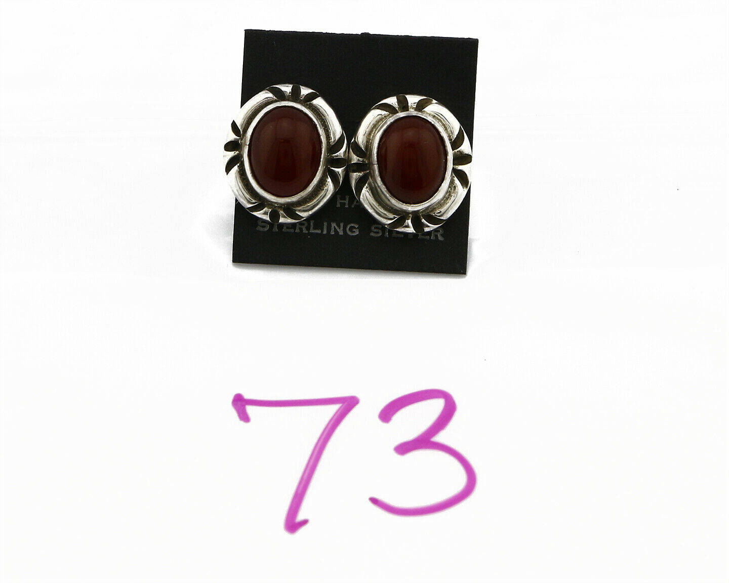 Navajo Hand Stamped Natural Mined Cornelian .925 SOLID Silver Stud Earrings