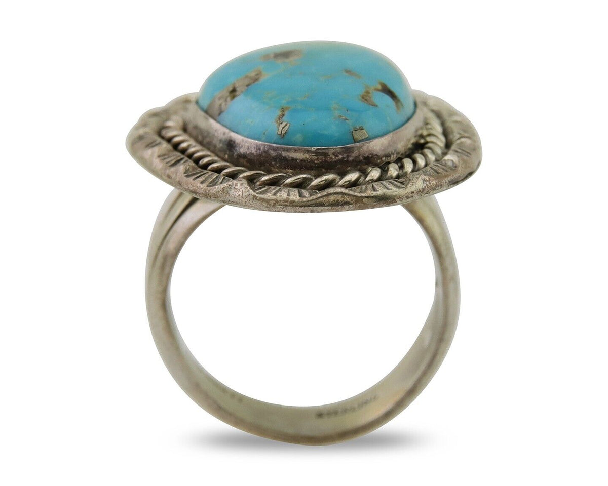 Navajo Ring .925 Silver Blue Turquoise Artist Signed HM C.80's