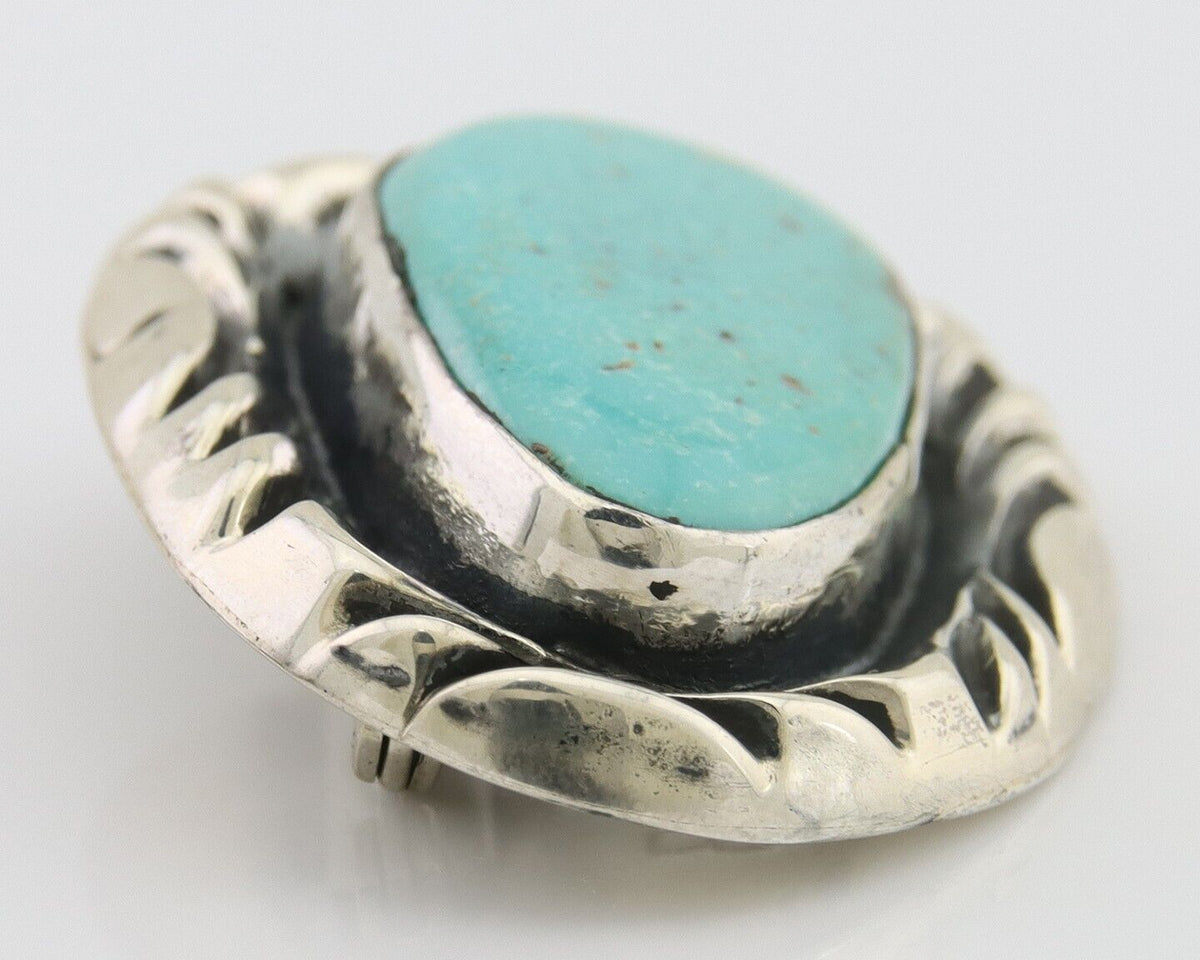 Navajo Pin 925 Silver Natural Mined Turquoise Artist Signed C Montoya C.80's