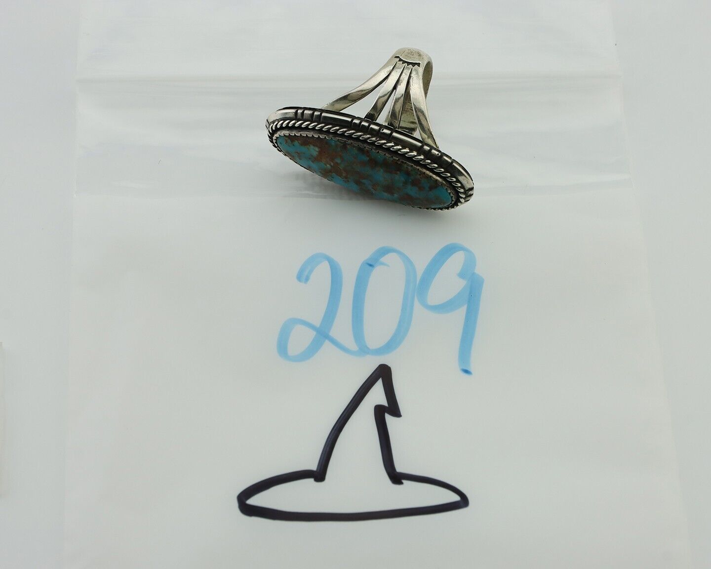 Navajo Handmade Ring 925 Silver Natural Turquoise Artist Signed TS C.80's