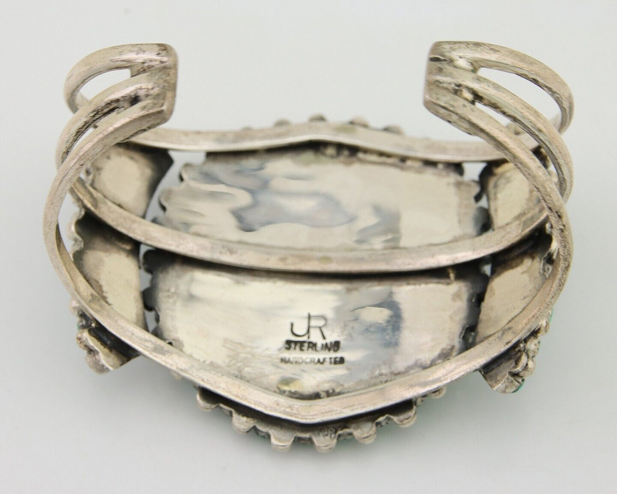 Navajo Bracelet 925 Silver Natural Blue Turquoise Signed JR C.80's