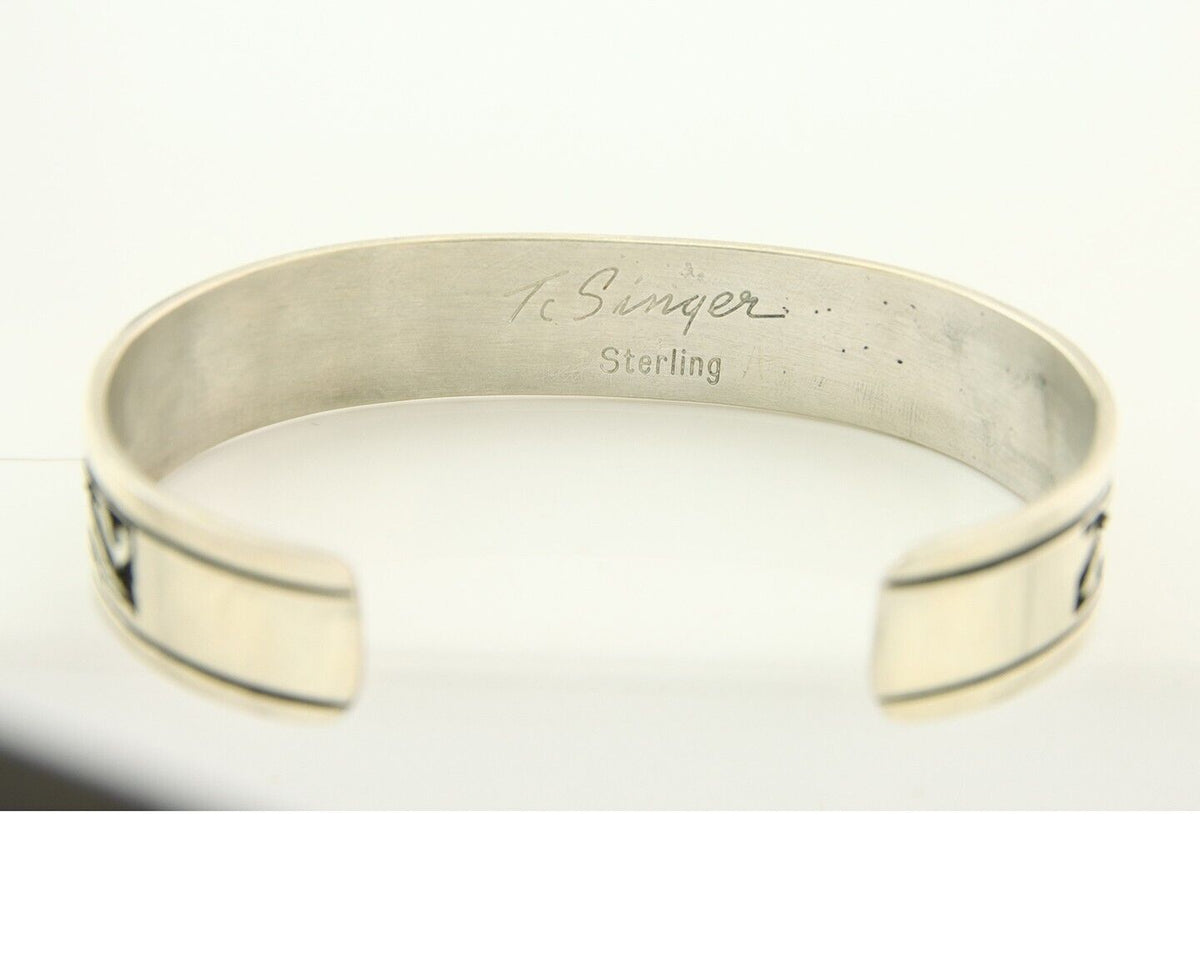 Mens's Navajo Bracelet 925 Silver Artist Signed Thomas Singer Cuff Made 1980's