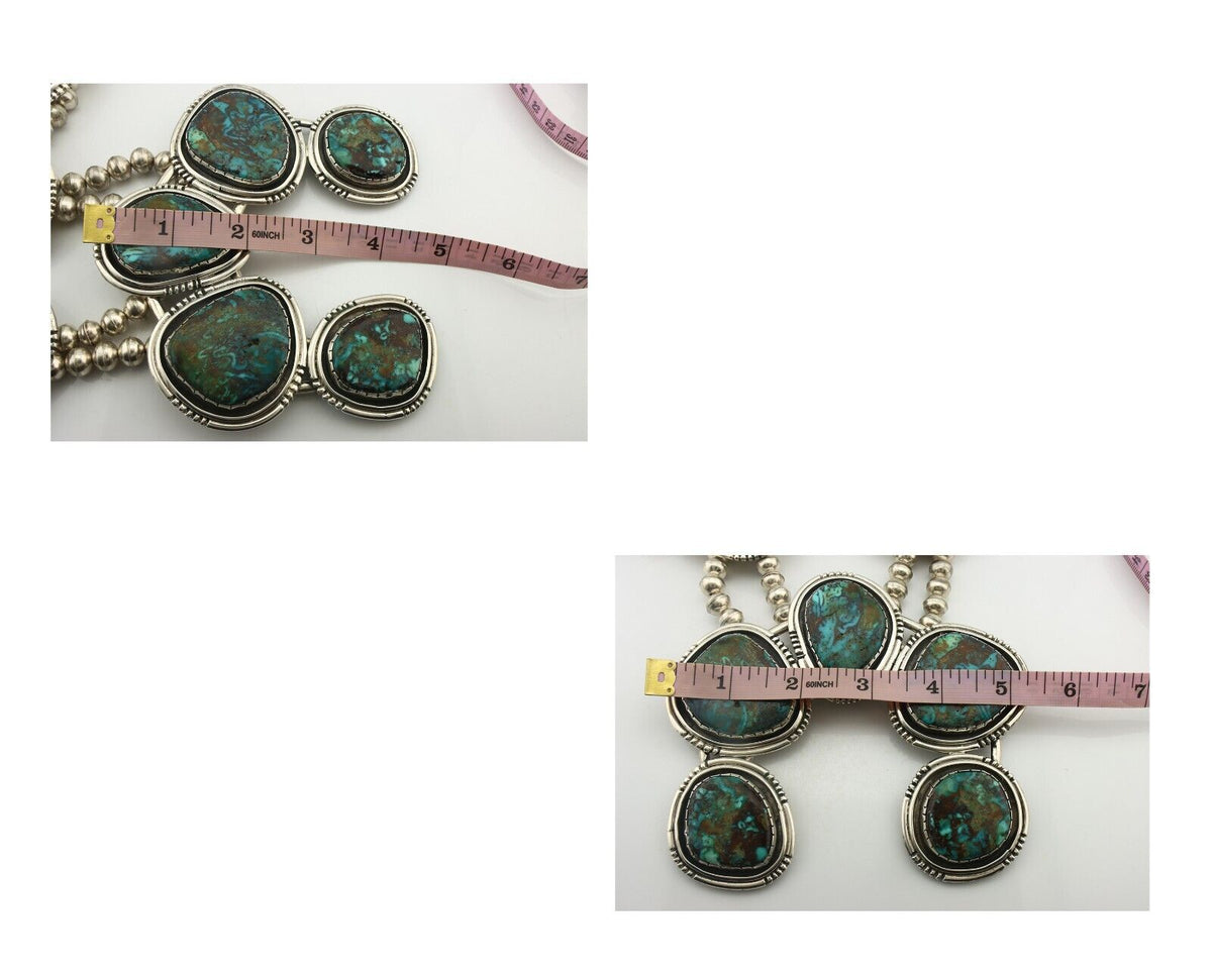HUGE Navajo Squash Necklace 925 Silver Nalural Tuquoise Signed BY-OG C.80's