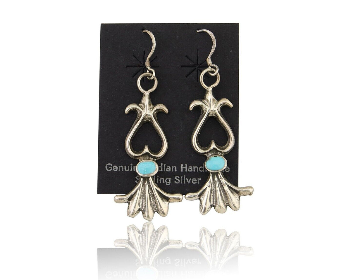 Navajo Dangle Earrings 925 Silver Blue Turquoise Native American Artist C.80's