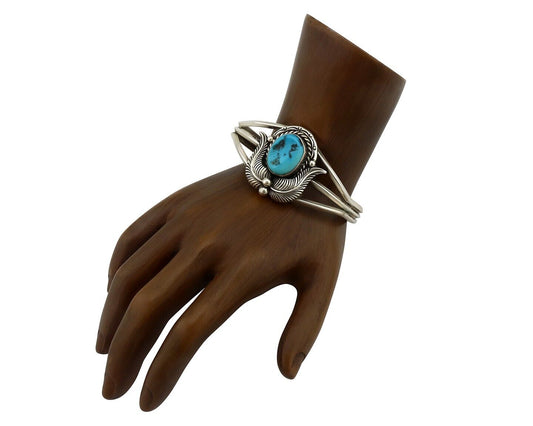 Navajo Bracelet 925 Silver Sleeping Beauty Turquoise Artist Signed MLS C.80's