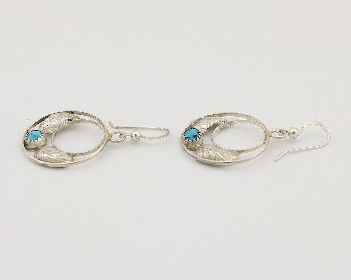 Navajo Handmade Dangle Earrings 925 Silver Blue Turquoise Native Artist C.80's