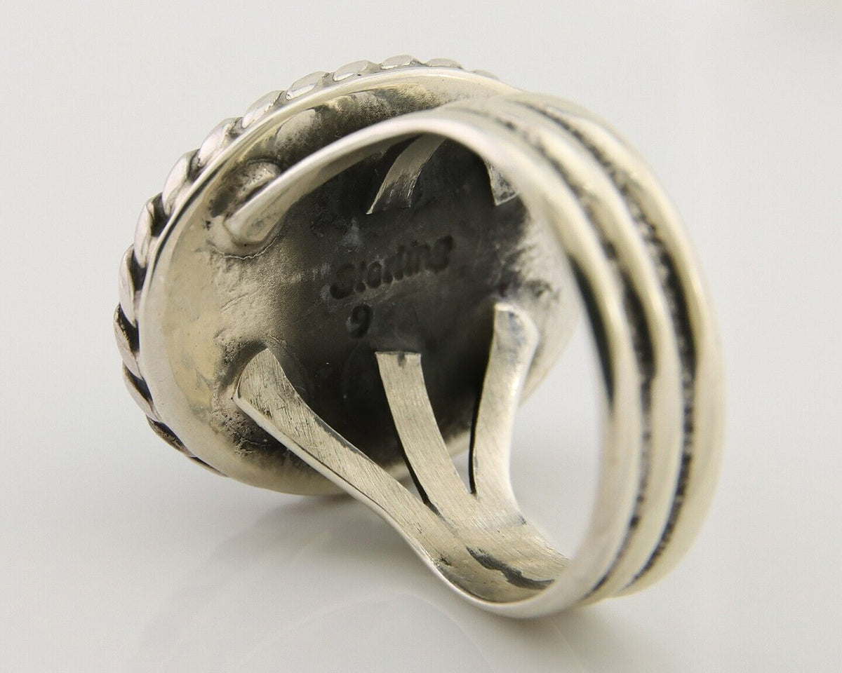 Navajo Ring 925 Silver Natural Malachite Native American Artist C.80's
