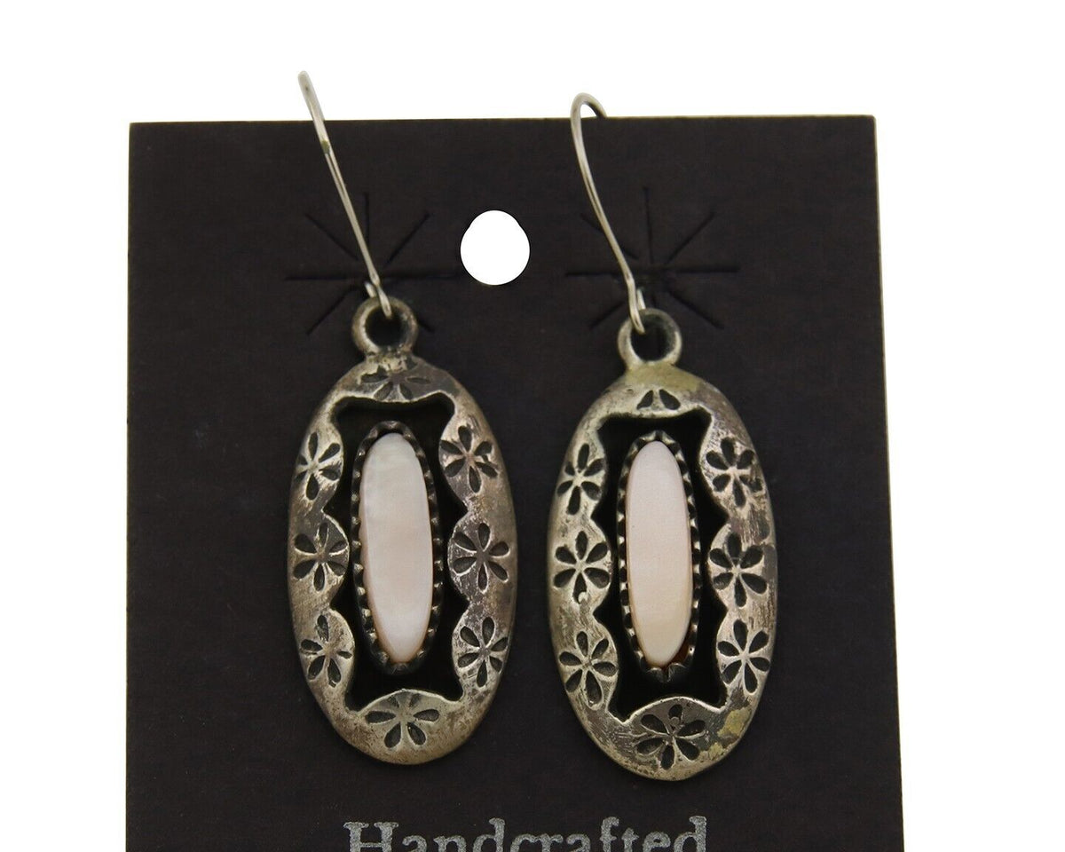 Navajo Earrings 925 Silver Handmade Natural Pink Mussel Native American Artist