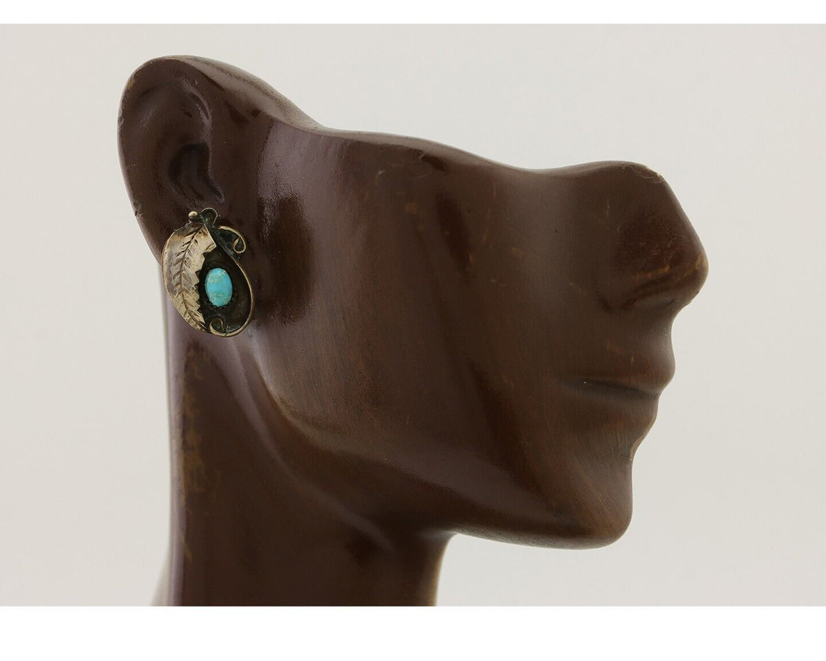 Navajo Earrings 925 Silver Natural Turquoise Native American Artist C.80's