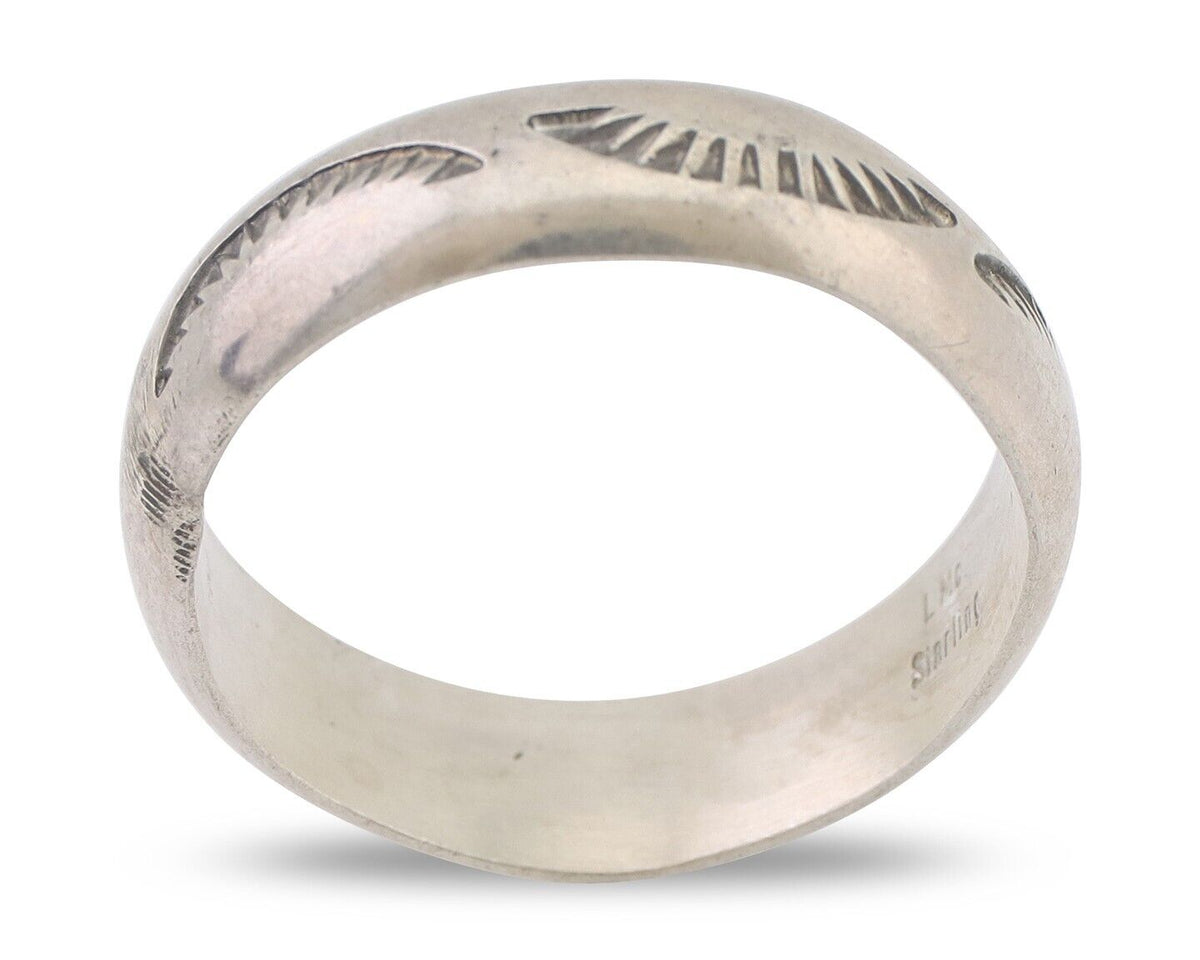 Navajo Hand Stamped Band 925 Silver 6.0 mm Signed Larry Chavez Size 9.75 C.80's