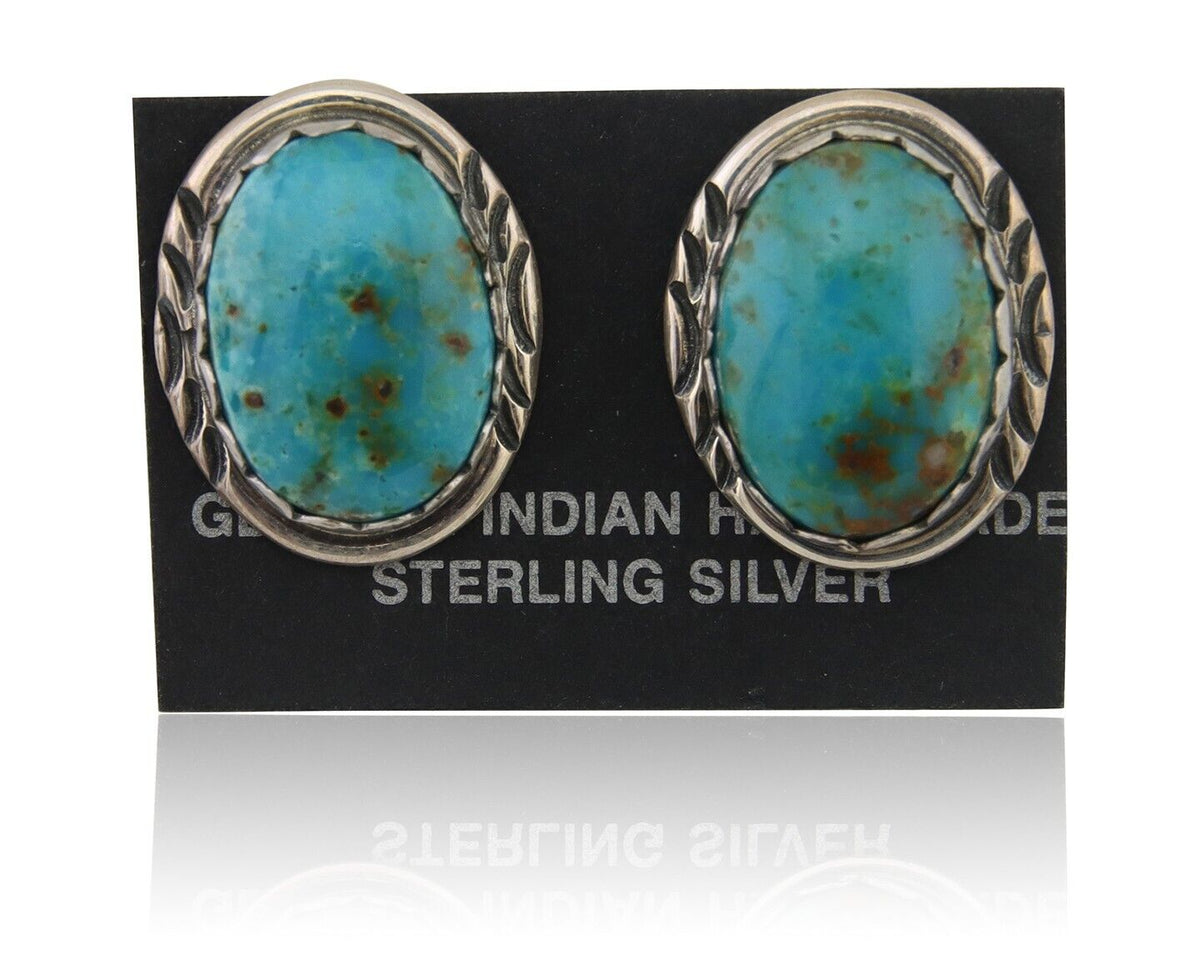 Navajo Earrings 925 Blue Kingman Turquoise Native American Artist C80s