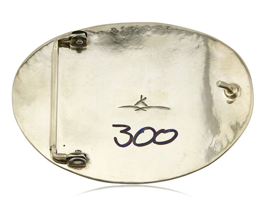 Navajo Handmade Belt Buckle .999 Nickle Silver Onyx Artist Signed Tipi C.80's