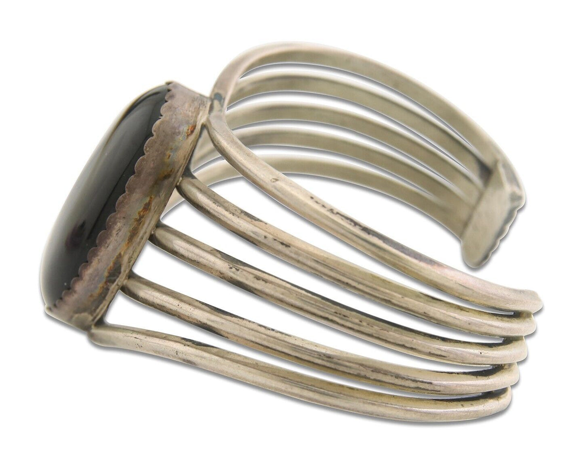 Navajo Bracelet 925 Silver Natural Onyx Cuff Artist Signed Mel Benally C.80's