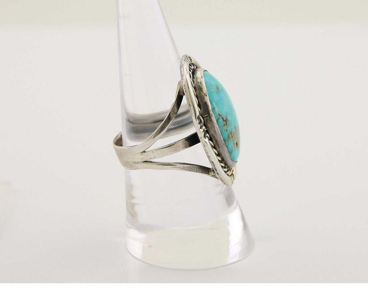 Navajo Ring .925 Silver Nevada Turquoise Artist Signed JT C.80's