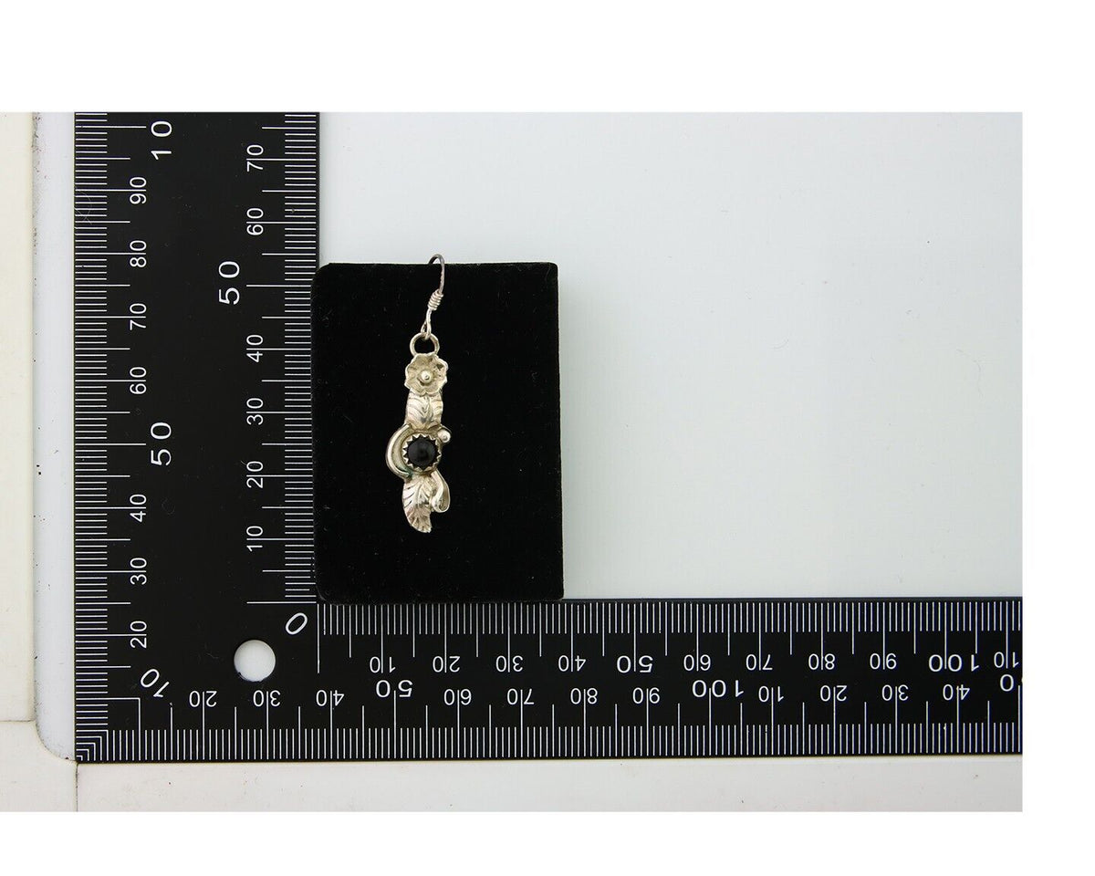Navajo Earrings 925 Silver Handmade Natural Onyx Signed DB C.80's