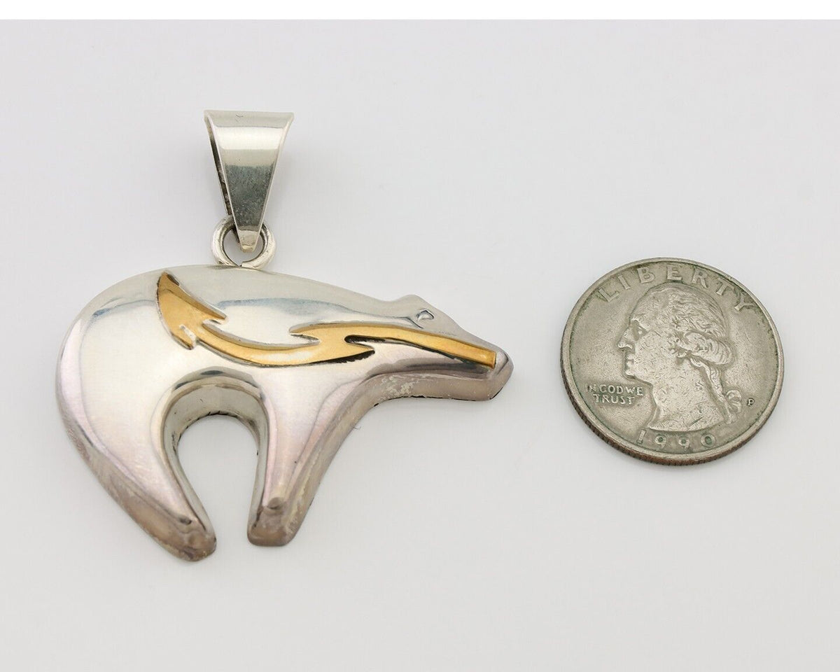 Navajo Spirit Bear Pendant 925 Sterling Silver Native Artist C.80's